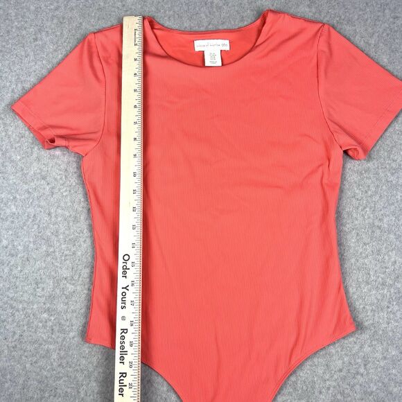 House of Harlow 1960 Bodysuit Womens Medium Coral Ribbed Button Stretch Comfort - Picture 8 of 12